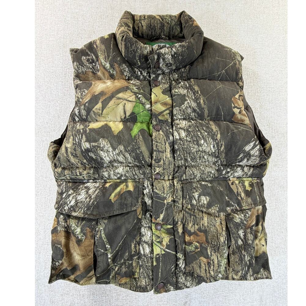 Cabela's Men's Medium Green Camo Goose Down Puffer Zip Front Outdoor Vest